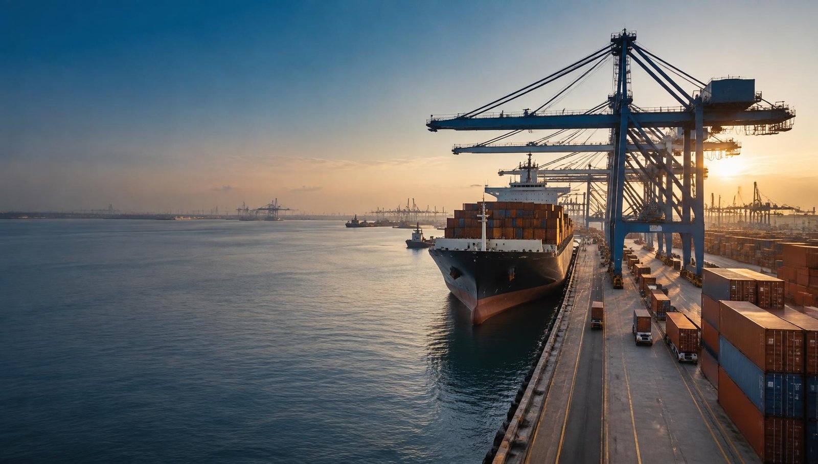Container vessel being prepared at an international port